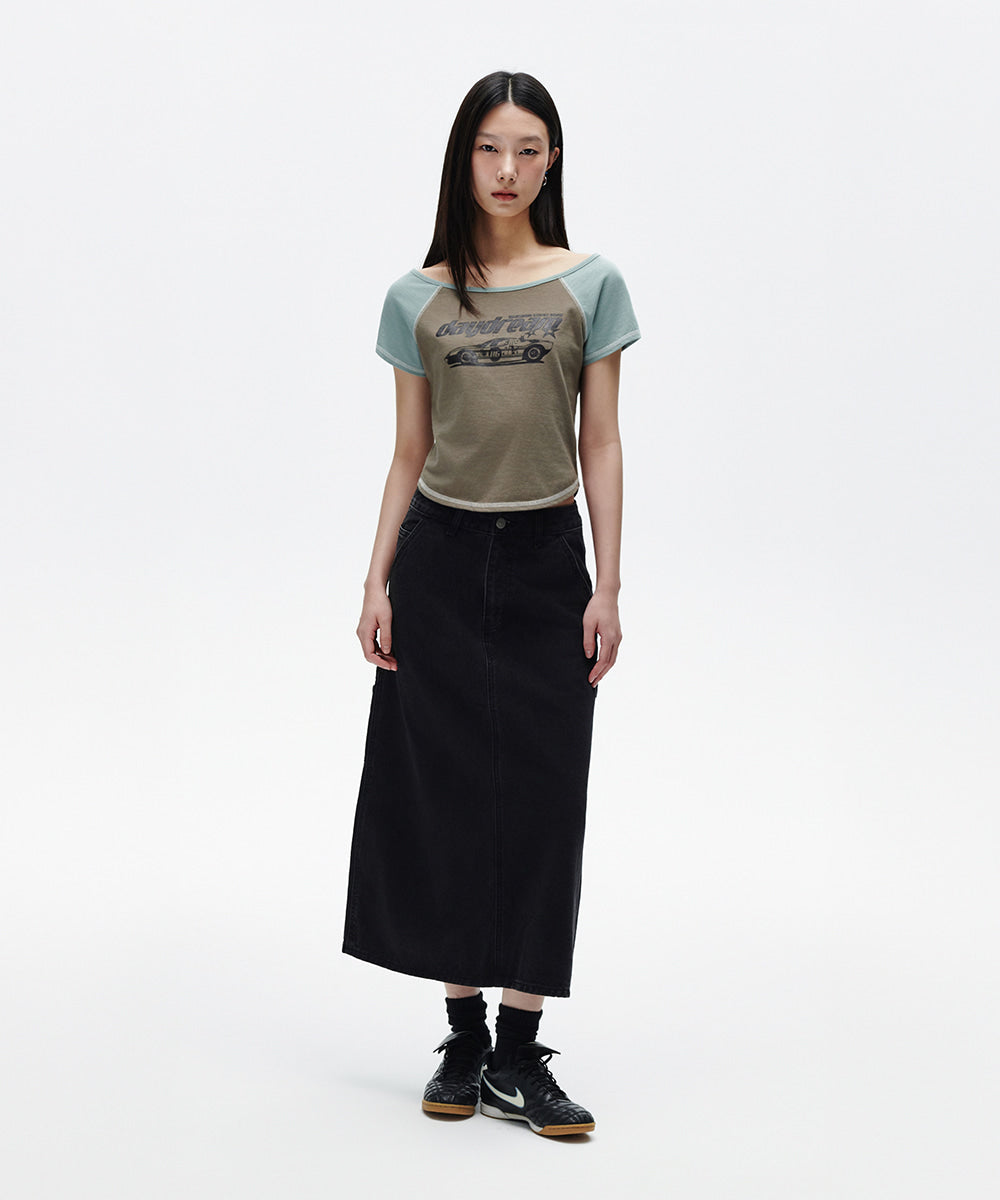 Mahagrid Off Shoulder Raglan Tee