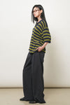 General Idea UNISEX One-Button Collar Stripe Half Knit