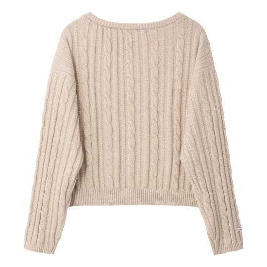 Bitter Cells C.G V Neck Cable Sweater in Beige