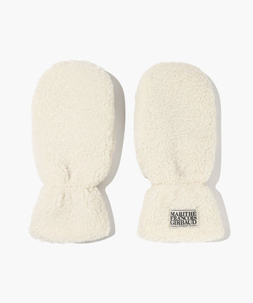 Marithé François Girbaud Classic Logo Fur Mittens Ivory