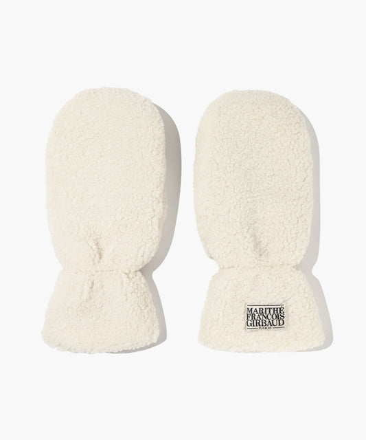 Marithé François Girbaud Classic Logo Fur Mittens Ivory