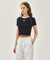 Marithé François Girbaud W AEROCOOL SMALL CLASSIC LOGO RINGER SLIM CROP TEE ivory