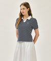 Marithé François Girbaud W COLLAR STRIPE HALF SLEEVE CROP SWEATSHIRT pink
