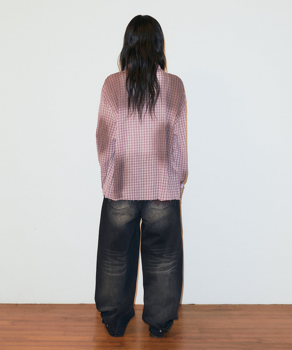 Mahagrid SPRAY DYEING CHECK CROP SHIRT
