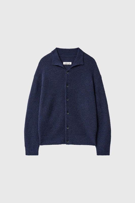General Idea UNISEX Waffle Boucle Collar Cardigan [NAVY]