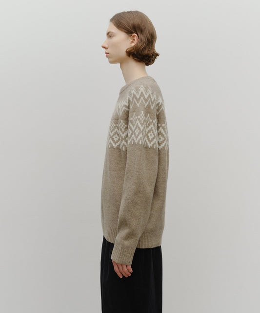 Marithé François Girbaud Fairisle Crew Neck Knit Pullover Beige