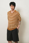 General Idea UNISEX One-Button Collar Stripe Half Knit