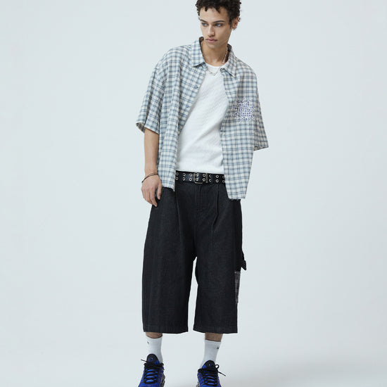 Mahagrid Bermuda Check Pocket Denim Shorts [Black]