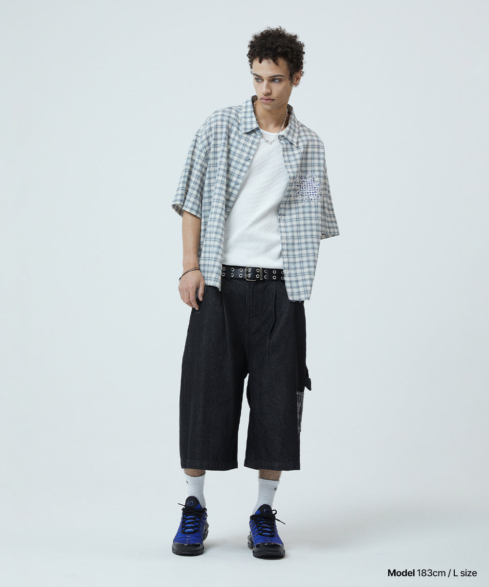 Mahagrid Bermuda Check Pocket Denim Shorts [Black]
