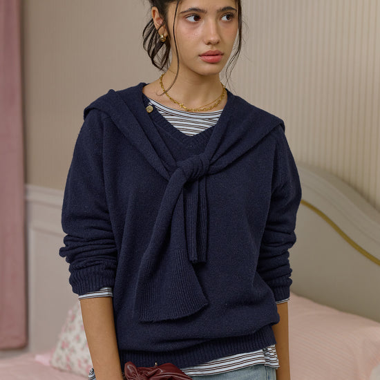 Bitter Cells [SET] Essential V Neck Knit & Shawl