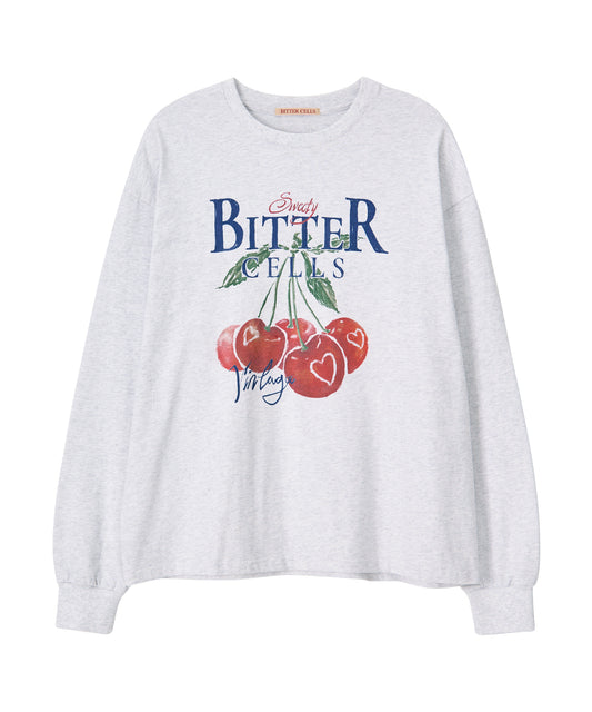 Bitter Cells Vintage Cherry Long Sleeve-Light Grey