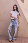 General Idea WOMAN Mesh Trim One-Shoulder T-Shirt [WHITE]