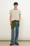 General Idea MAN Minimalist Embroidered Stripe Short Sleeve T-Shirt [OLIVE]
