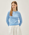 Marithé François Girbaud Women's Crochet Half Button Knit in Sky Blue