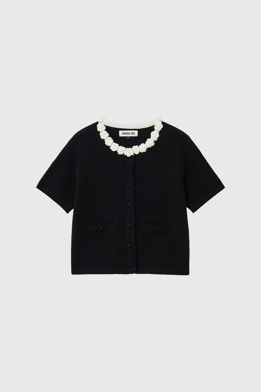 General Idea WOMAN Flower Appliqué Cotton Cardigan