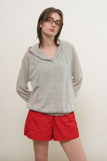 General Idea Woman Sheer Hood Knit Pullover