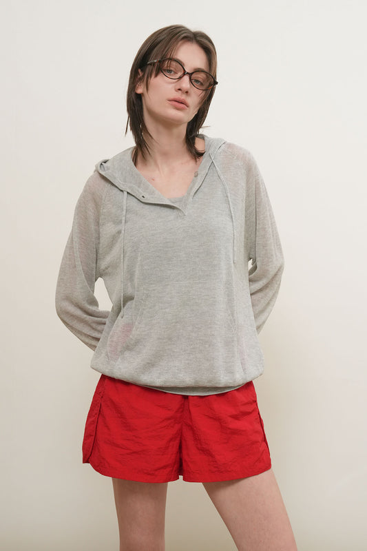 General Idea Woman Sheer Hood Knit Pullover