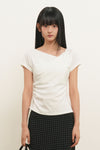 General Idea [Kippu Pick] Woman Drape Shirring Short Sleeve T-Shirt [Off White]