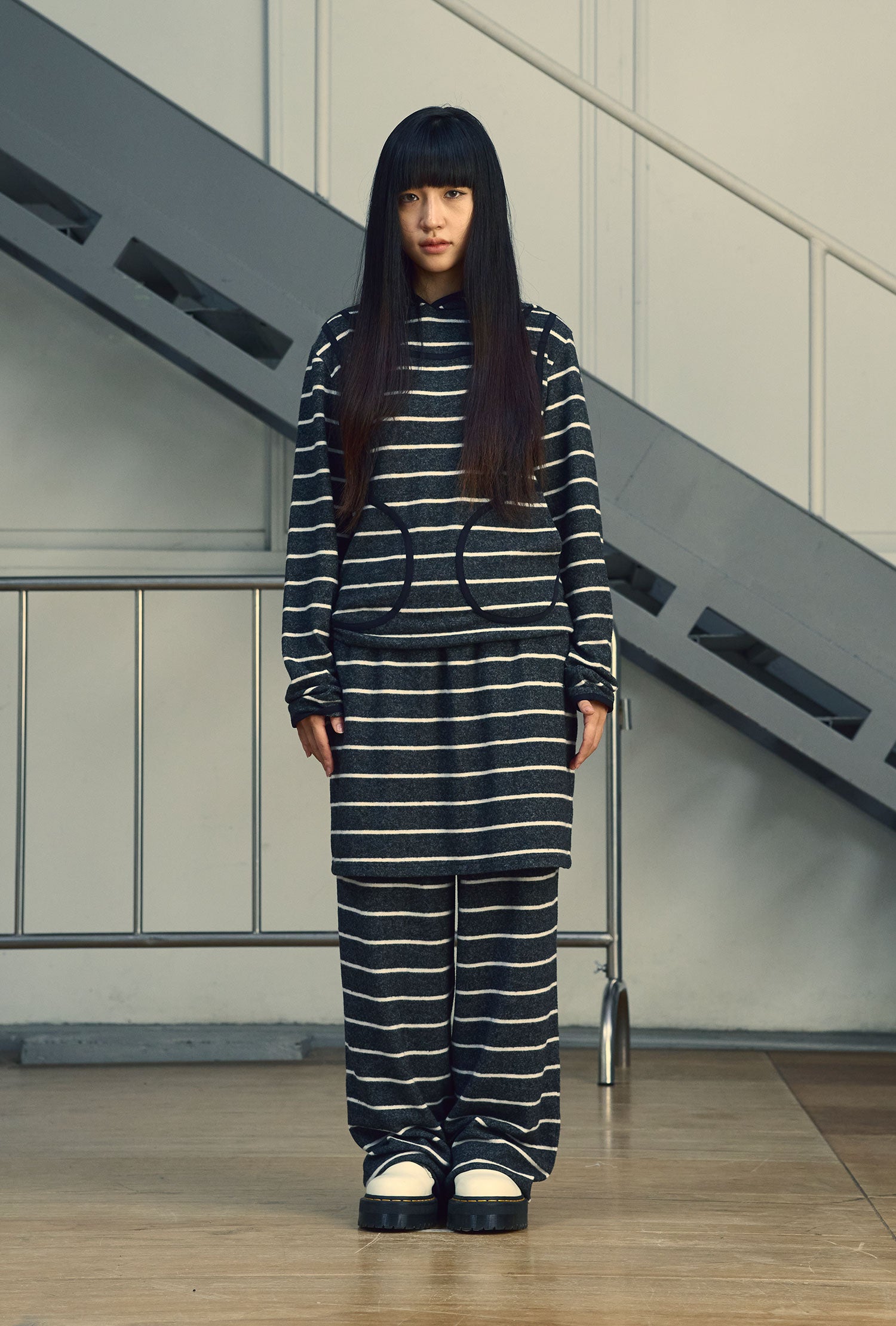 Nice Ghost Club Stripe Sleeveless Hoodie [Charcoal]