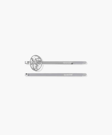 Marithé François Girbaud Circle Logo Slim Metal Hair Pin 2-Pack Silver