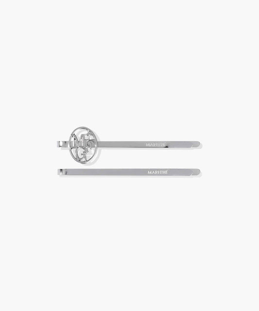 Marithé François Girbaud Circle Logo Slim Metal Hair Pin 2-Pack Silver