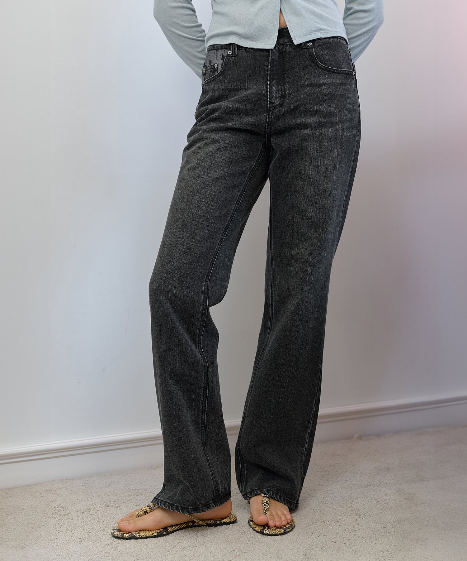 Bitter Cells Katie Slit Straight Denim Pants - Black