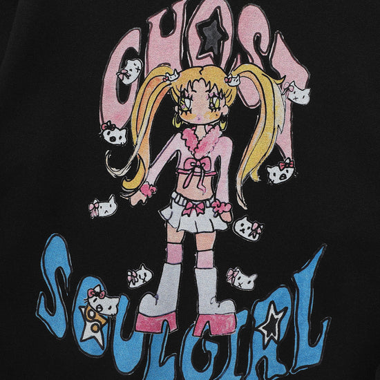 Nice Ghost Club Soul Pussy Cat Ghost Soul Girl Gyaru Hoodie in Black