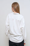 General Idea WOMAN Loose Fit Button Wrap Stripe Shirt [WHITE]