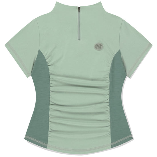 Mahagrid Shirring Half Zip-Up Jersey Tee