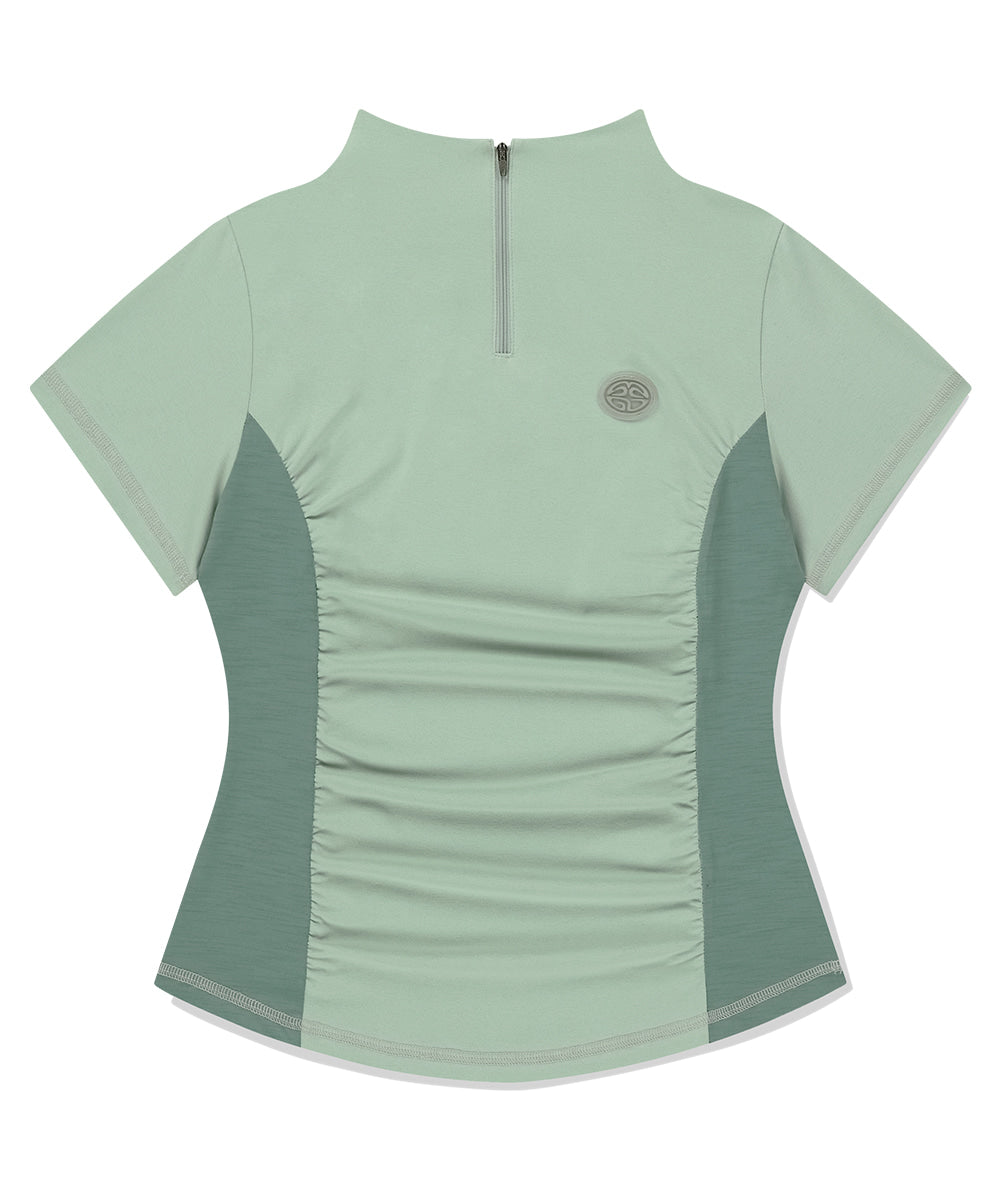 Mahagrid Shirring Half Zip-Up Jersey Tee