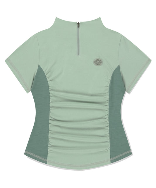 Mahagrid Shirring Half Zip-Up Jersey Tee