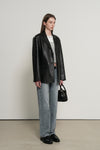 General Idea WOMAN Oversized Faux Leather Single Breasted Jacket [BLACK]