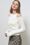 General Idea WOMAN Boat Neck Cardigan Sleeveless Set [IVORY]