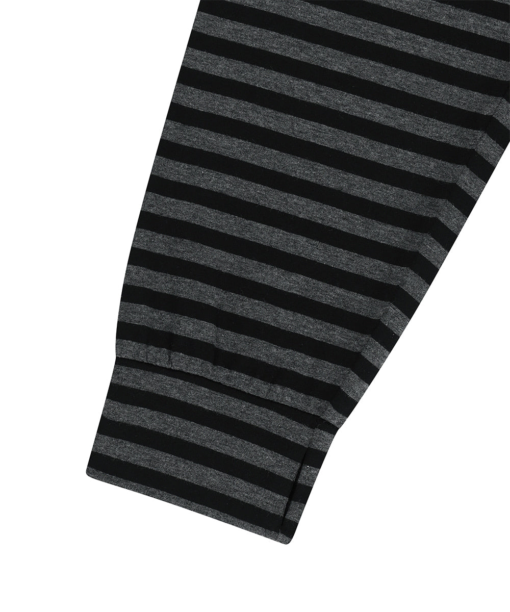 Mahagrid Stripe Present One Shoulder Long Sleeve Tee in Charcoal