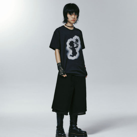 Nice Ghost Club Layered Mesh Denim Shorts
