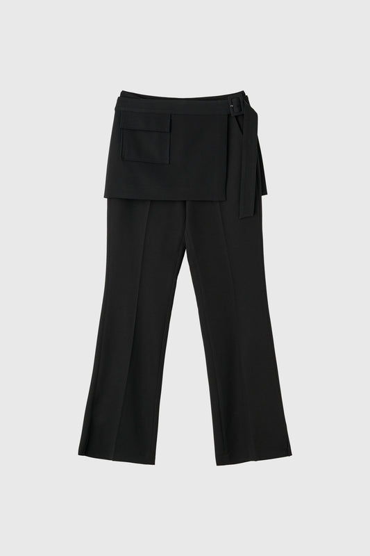 General Idea WOMAN Skirt Layered Bootcut Slacks [BLACK]