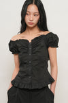 General Idea WOMAN Cap Sleeve Heart Neck Shirring Blouse