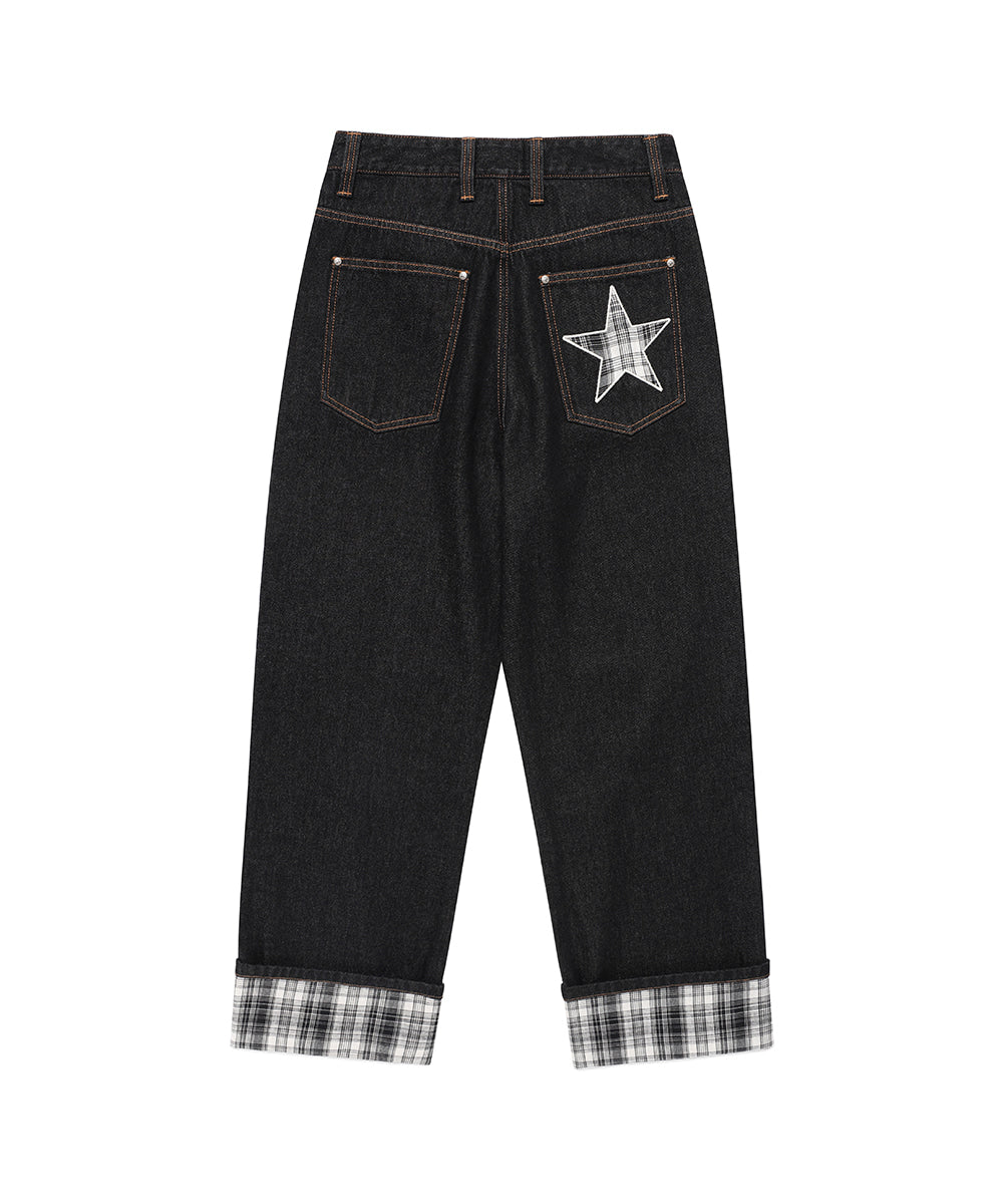 Cavish Kyurin Wearing W Check Denim Pants in Black