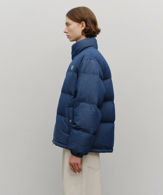 Marithé François Girbaud Classic Logo Denim Down Jacket Dark Blue