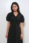 General Idea WOMAN V-Neck Puff Long Dress [BLACK]