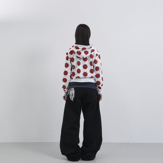 Tansanmagnesium Dot Pattern Hoodie Full Zip White/Red
