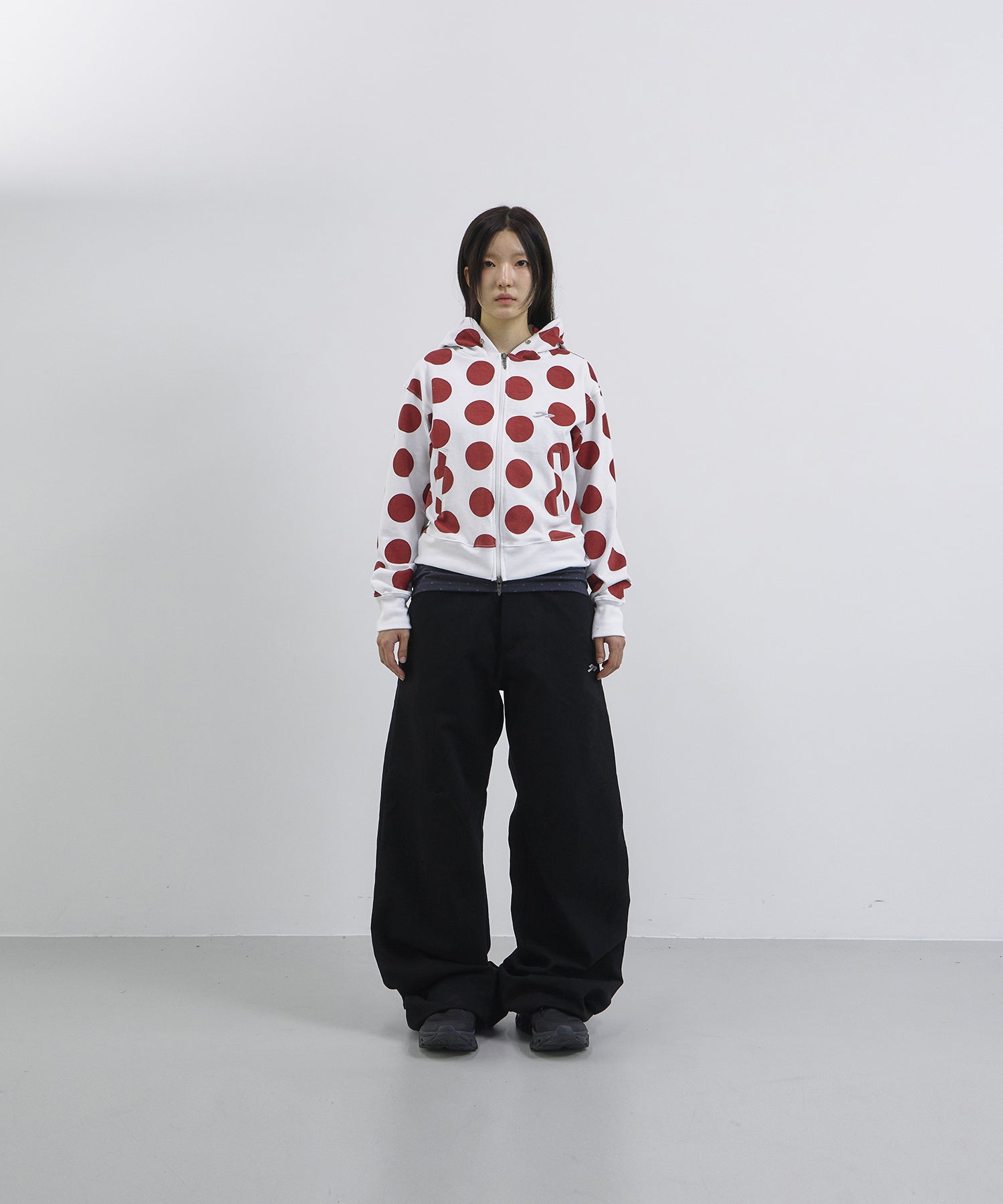 Tansanmagnesium Dot Pattern Hoodie Full Zip White/Red