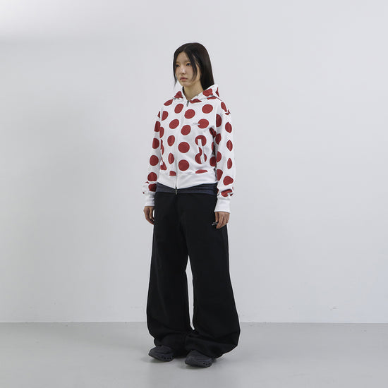 Tansanmagnesium Dot Pattern Hoodie Full Zip White/Red