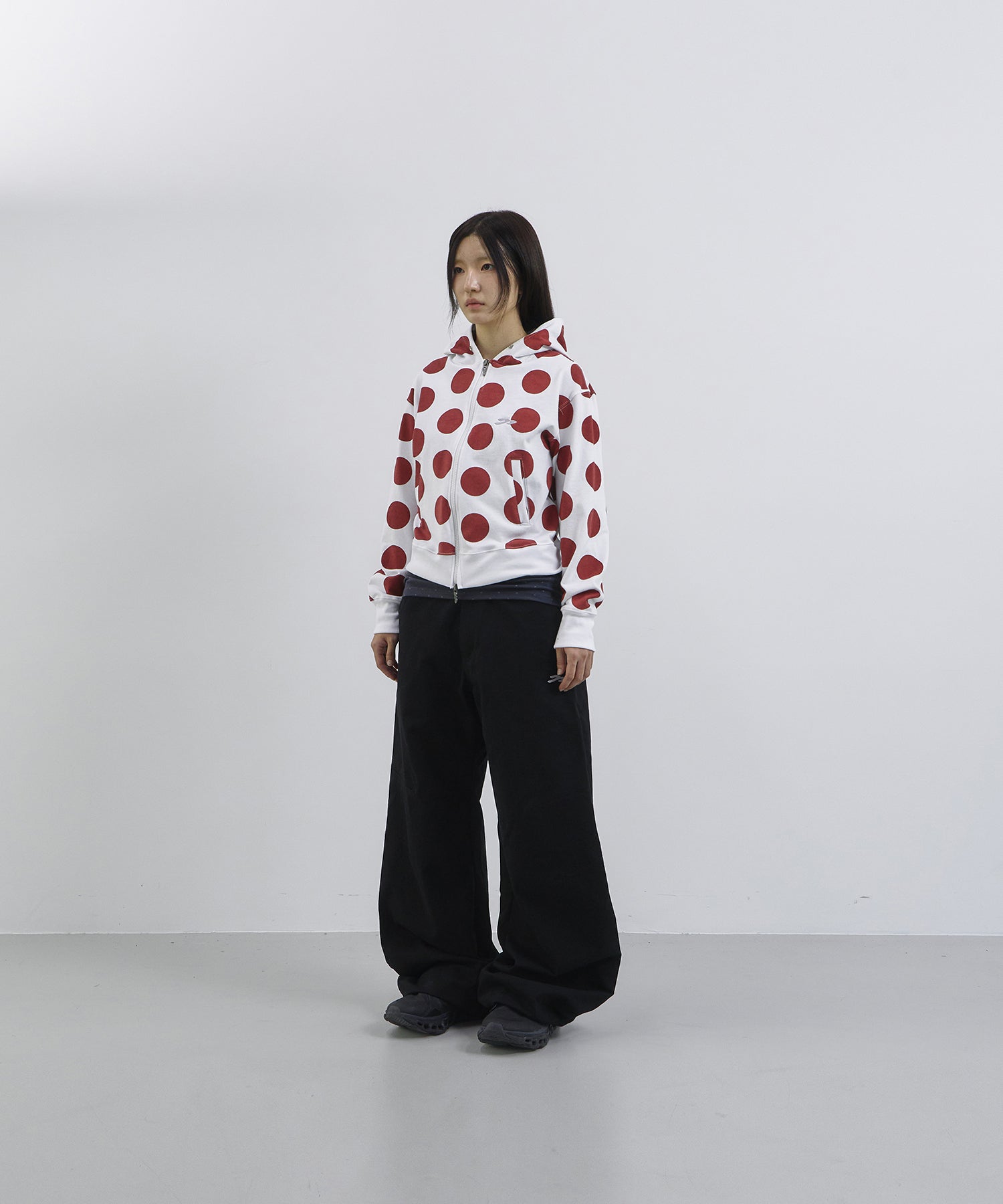 Tansanmagnesium Dot Pattern Hoodie Full Zip White/Red