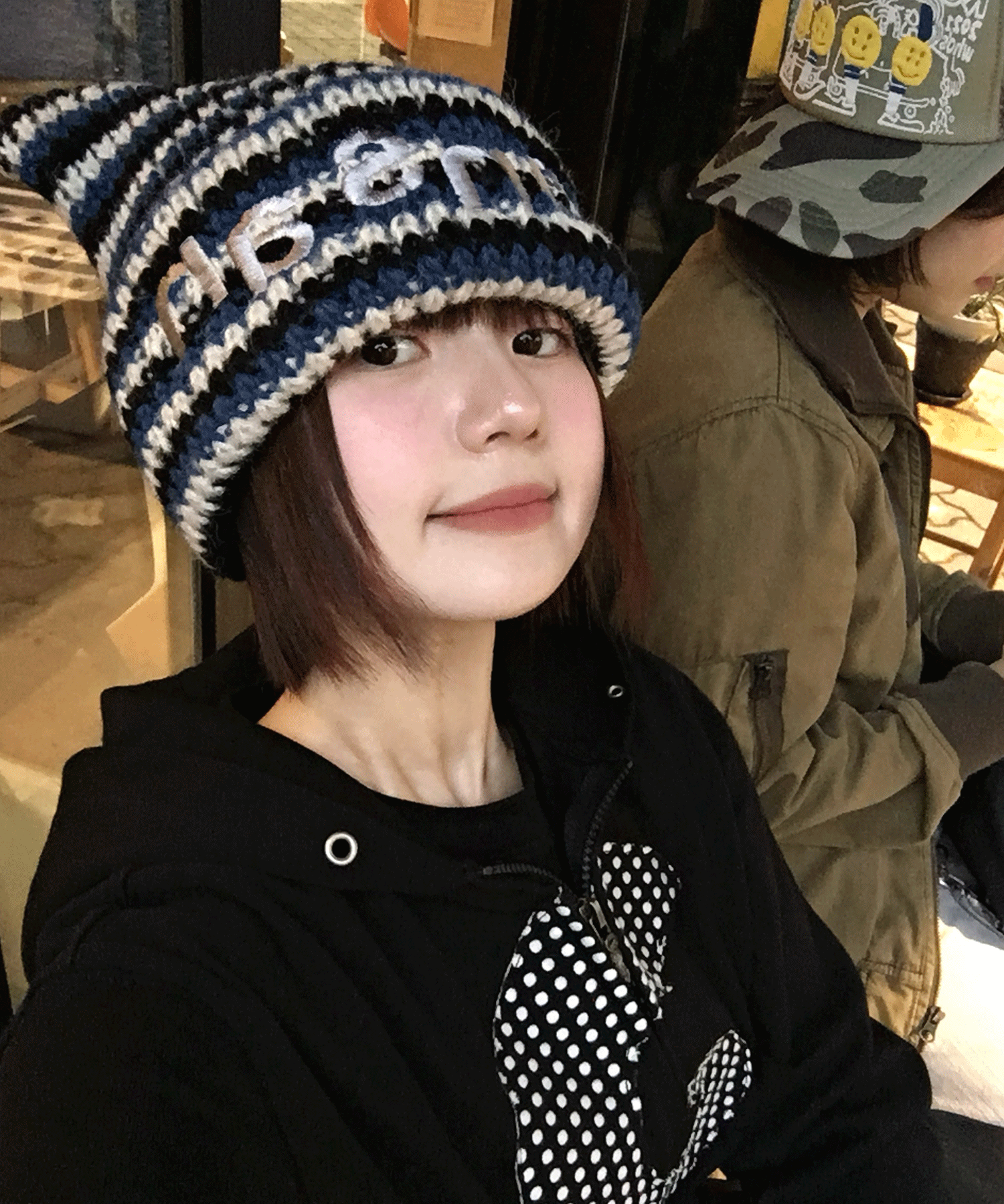 Tansanmagnesium Logo Cat Beanie Blue Stripe