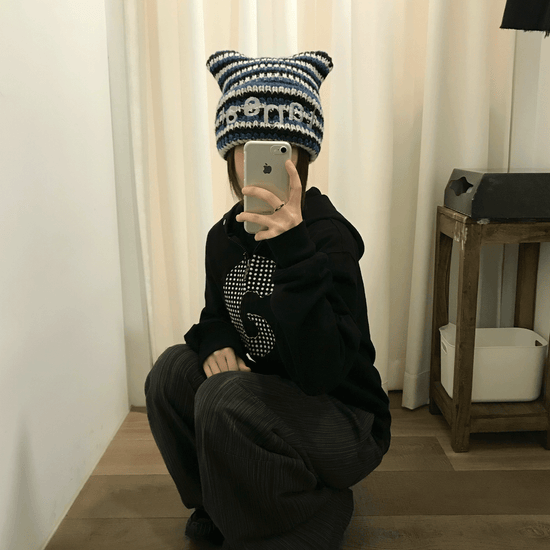 Tansanmagnesium Logo Cat Beanie Blue Stripe