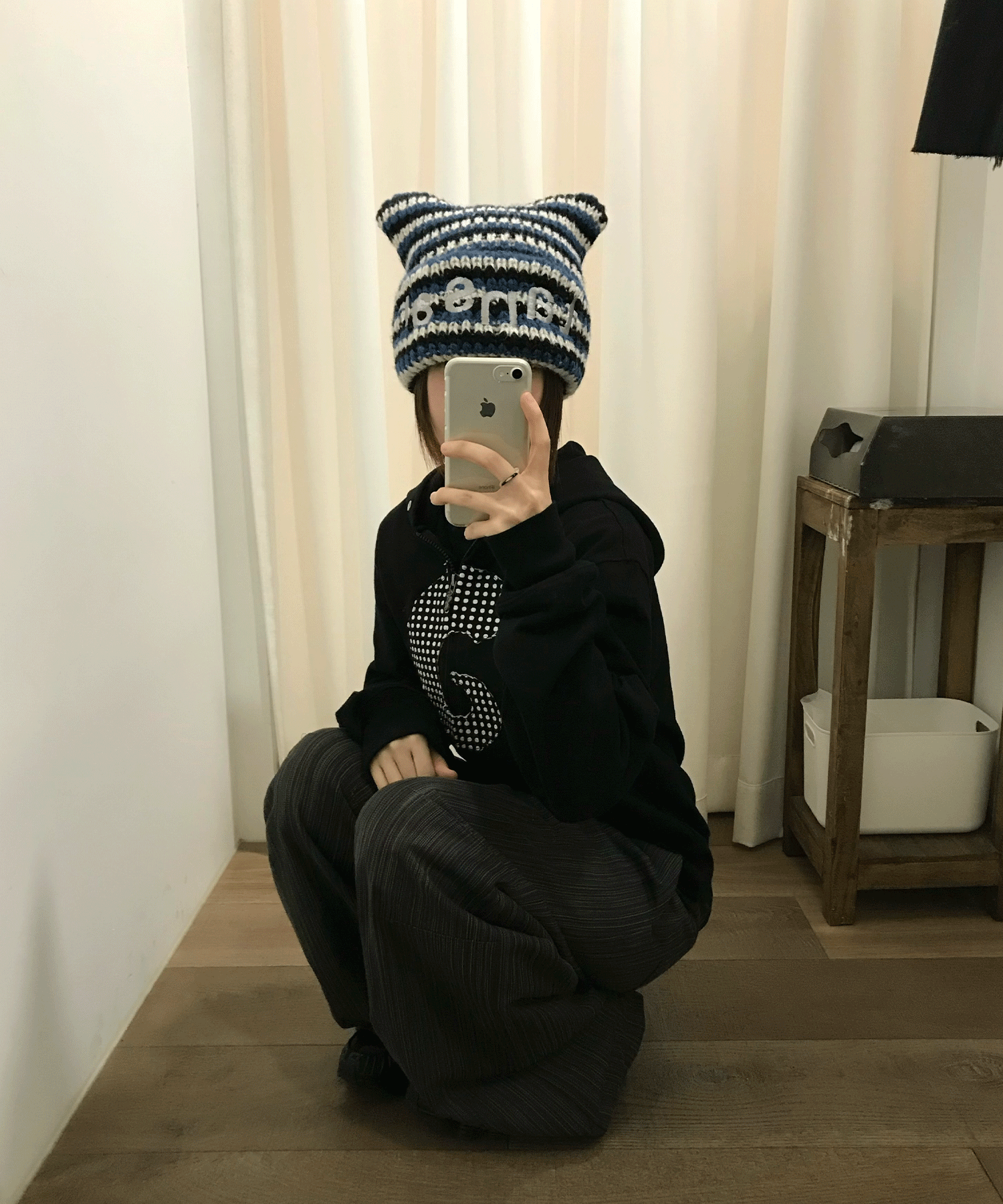 Tansanmagnesium Logo Cat Beanie Blue Stripe