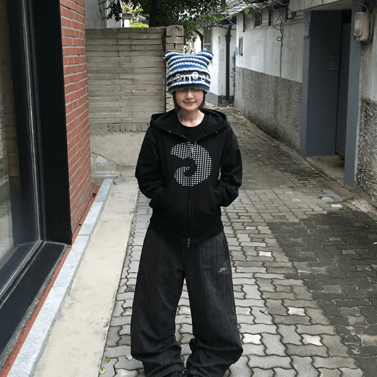 Tansanmagnesium Logo Cat Beanie Blue Stripe