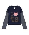 Tansanmagnesium Jooyoung X Tansanmagnesium Cat Layered Long Sleeve Navy