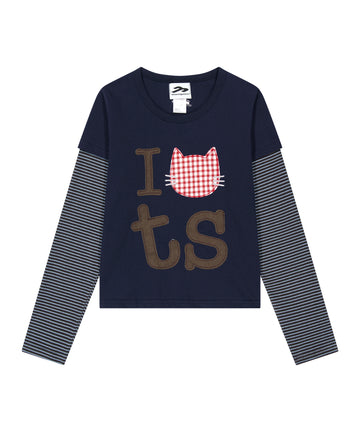Tansanmagnesium Jooyoung X Tansanmagnesium Cat Layered Long Sleeve Navy